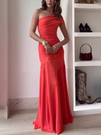 Elegance Effortless  Mesh Off Shoulder Ruched Stretch Maxi Dress Elsen Amsterdam