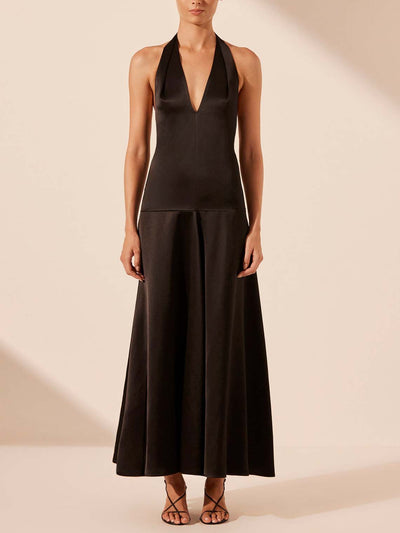 Elegant Deep V Neck Halter Maxi Dress Elsen Amsterdam