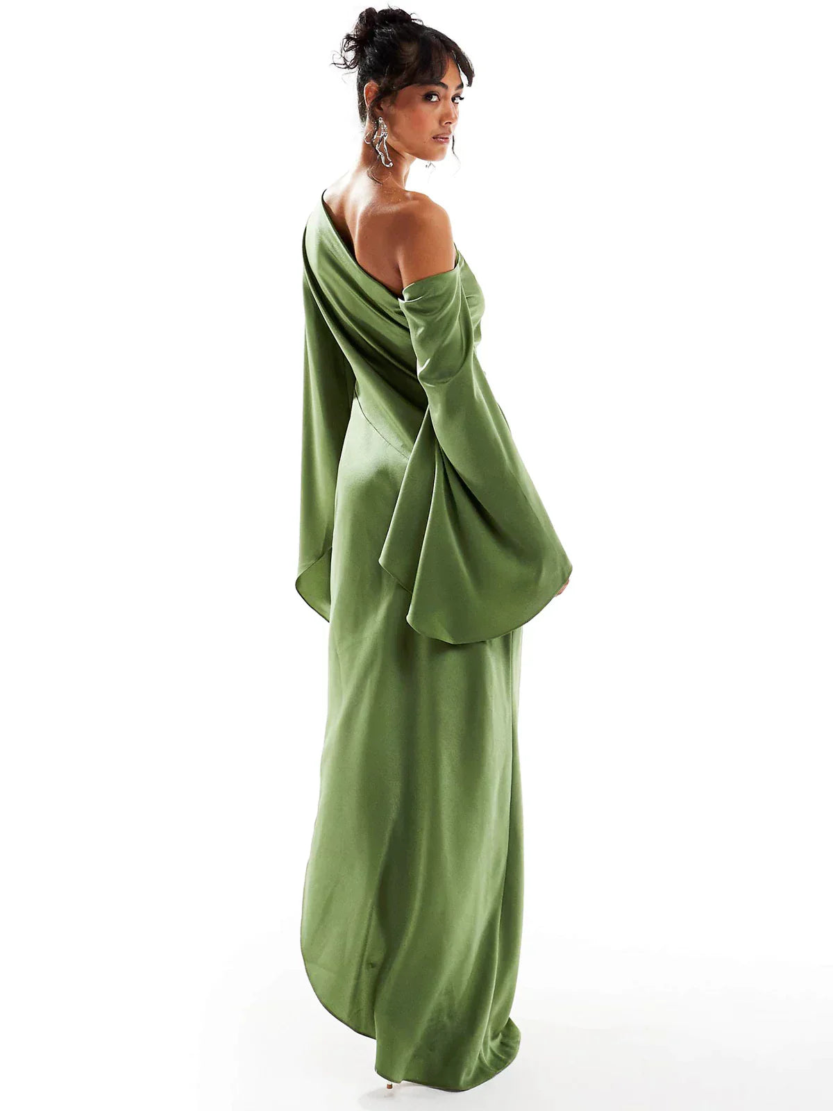 Green Asymmetrical Hem Satin Maxi Dress Elsen Amsterdam