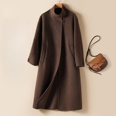 Long Stand-up Collar 100% Wool Coat