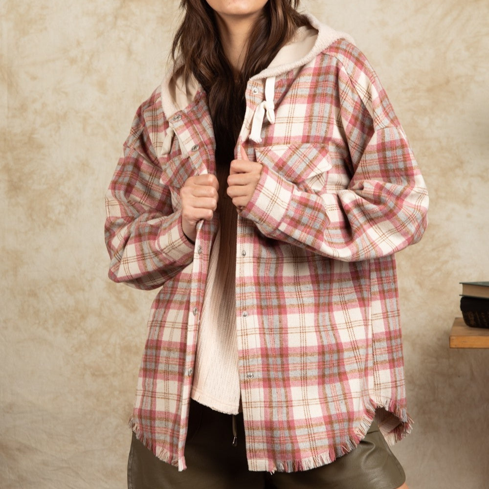 Western Plaid Hooded Shirt