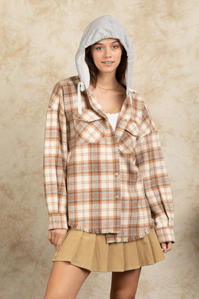 Western Plaid Hooded Shirt