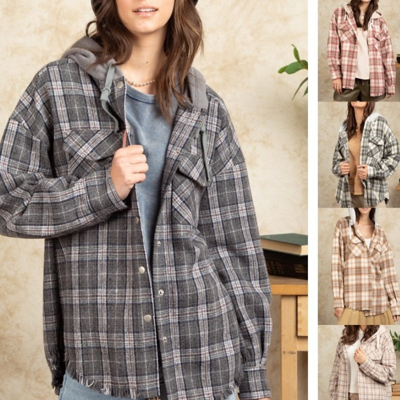 Western Plaid Hooded Shirt