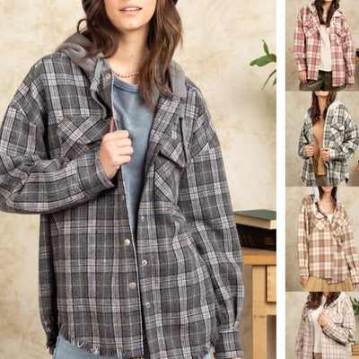 Western Plaid Hooded Shirt