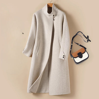 Long Stand-up Collar 100% Wool Coat