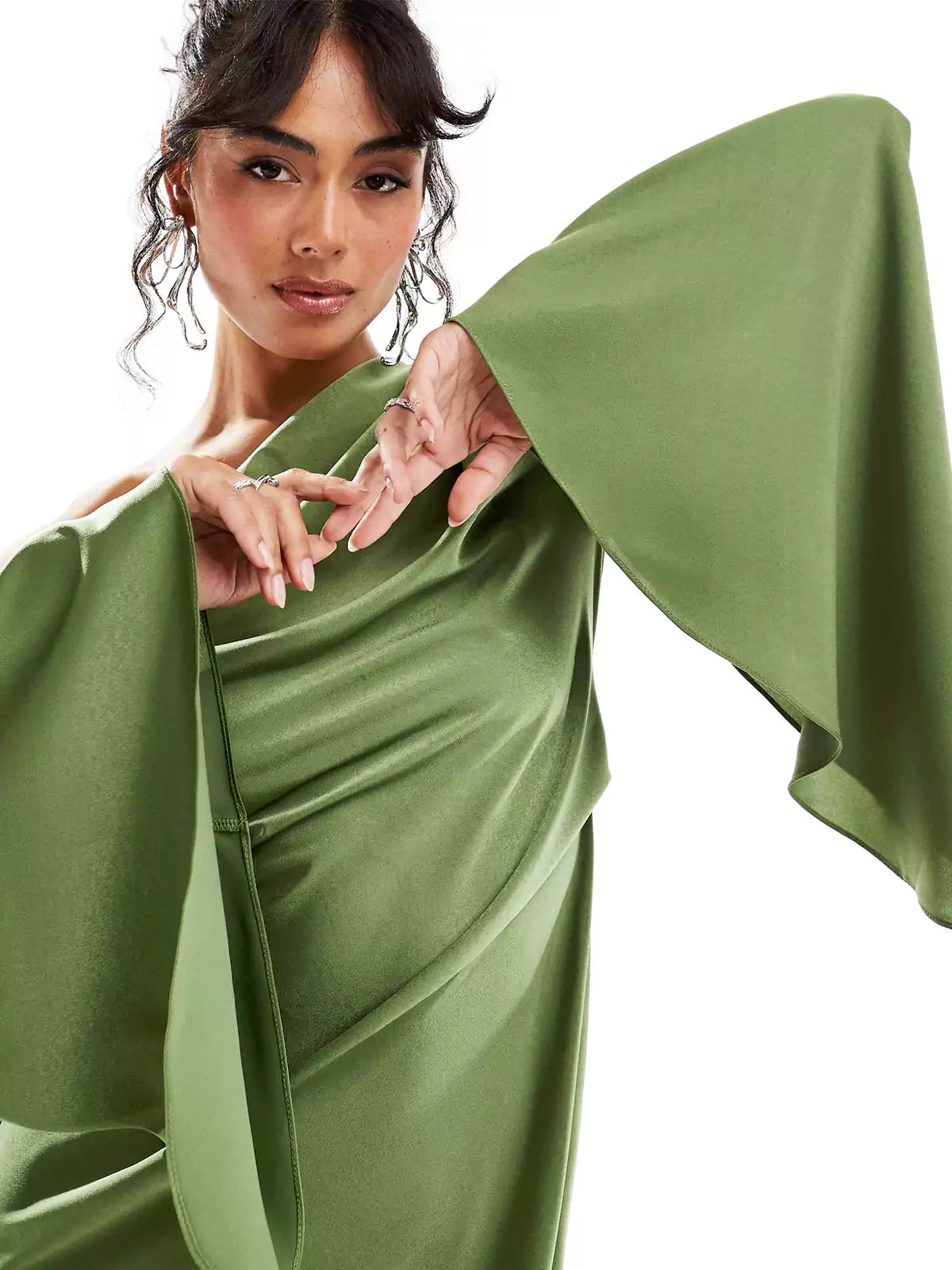 Green Asymmetrical Hem Satin Maxi Dress Elsen Amsterdam
