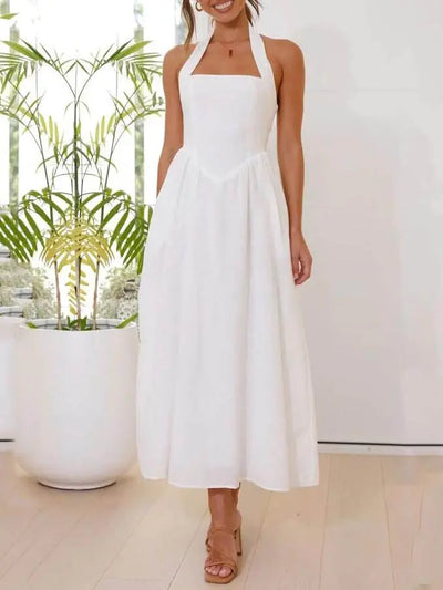Waist Little Black Halter Neck Dress Mid Length Dress Elsen Amsterdam