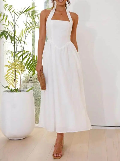 Waist Little Black Halter Neck Dress Mid Length Dress Elsen Amsterdam
