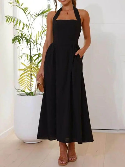 Waist Little Black Halter Neck Dress Mid Length Dress Elsen Amsterdam