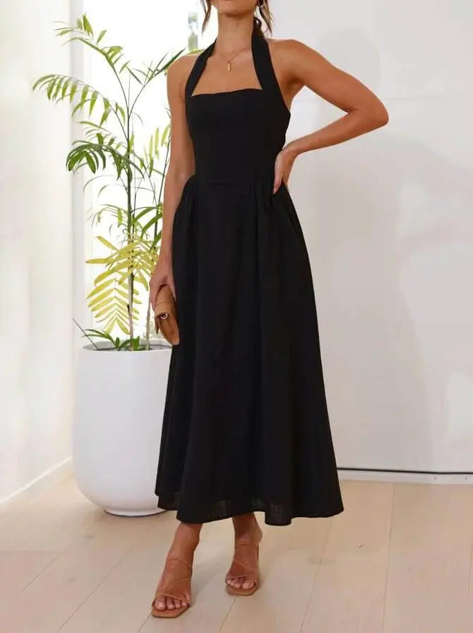 Waist Little Black Halter Neck Dress Mid Length Dress Elsen Amsterdam