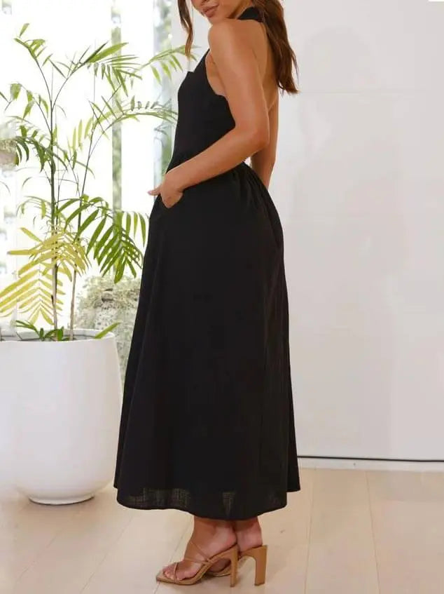 Waist Little Black Halter Neck Dress Mid Length Dress Elsen Amsterdam