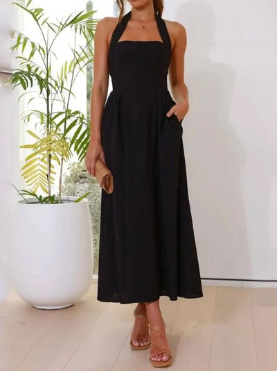 Waist Little Black Halter Neck Dress Mid Length Dress Elsen Amsterdam