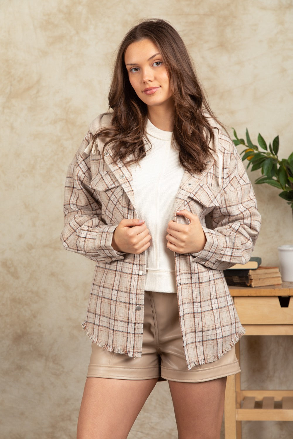 Western Plaid Hooded Shirt