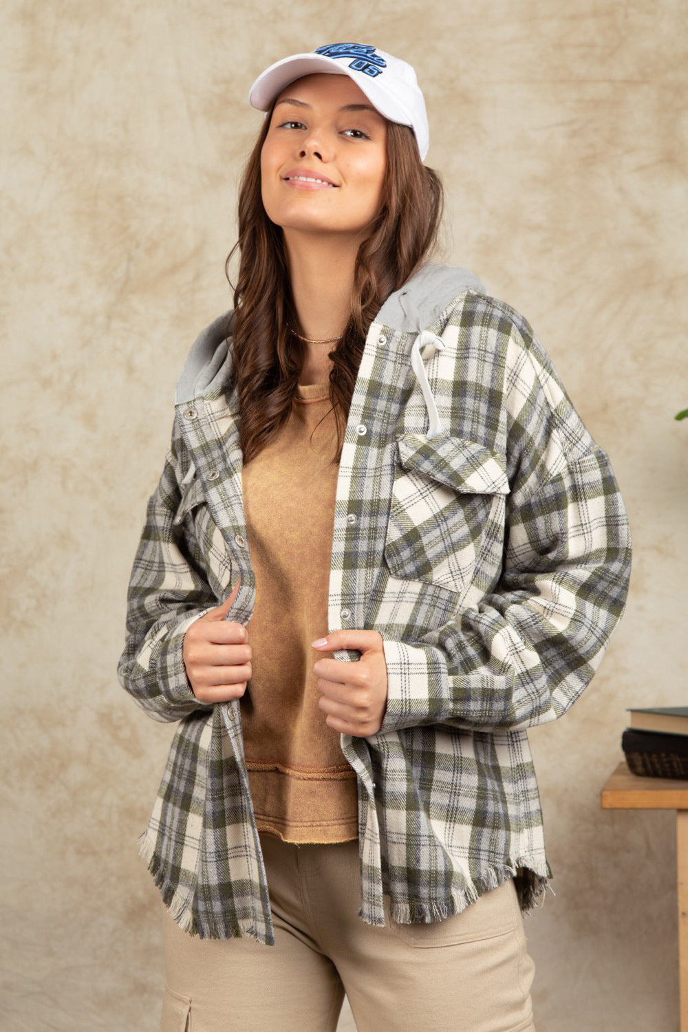 Western Plaid Hooded Shirt