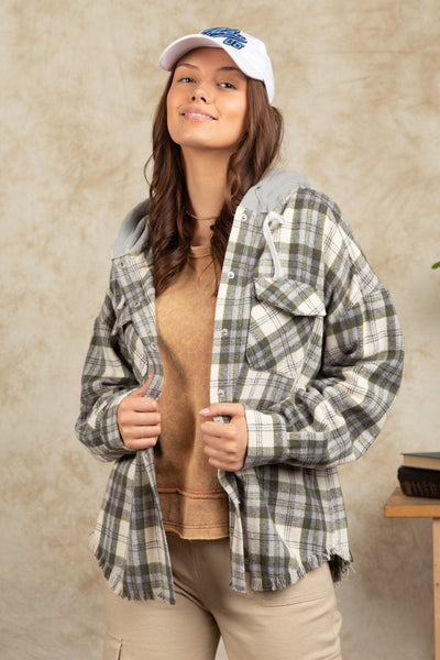 Western Plaid Hooded Shirt