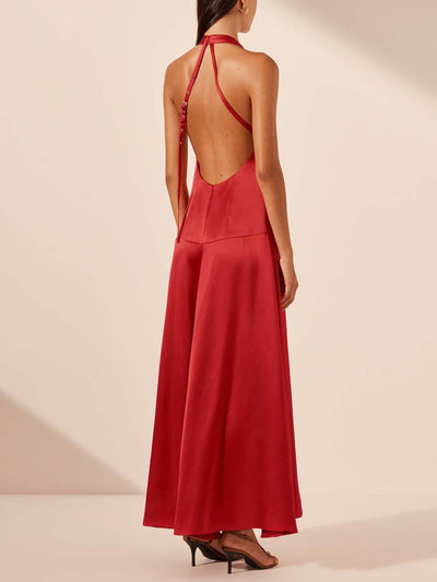 Elegant Deep V Neck Halter Maxi Dress Elsen Amsterdam