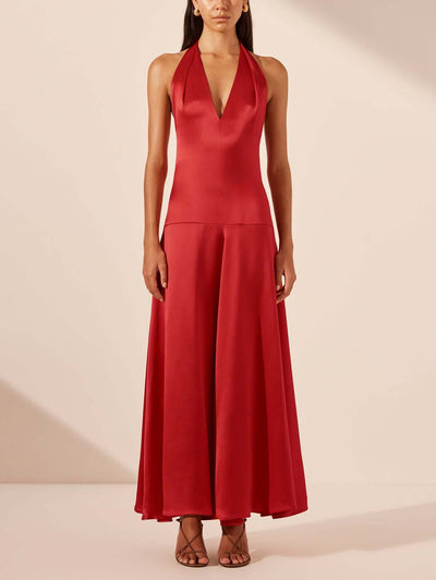 Elegant Deep V Neck Halter Maxi Dress Elsen Amsterdam