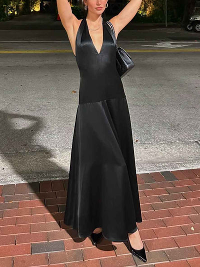 Elegant Deep V Neck Halter Maxi Dress Elsen Amsterdam