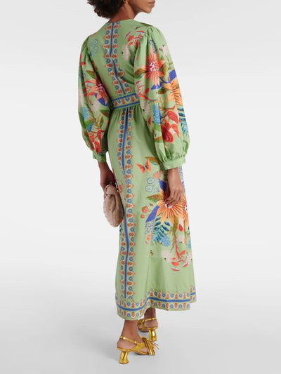 Delicate Floral V-Neck Single Breasted Midi Dress Elsen Amsterdam