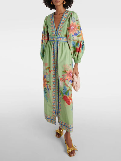 Delicate Floral V-Neck Single Breasted Midi Dress Elsen Amsterdam