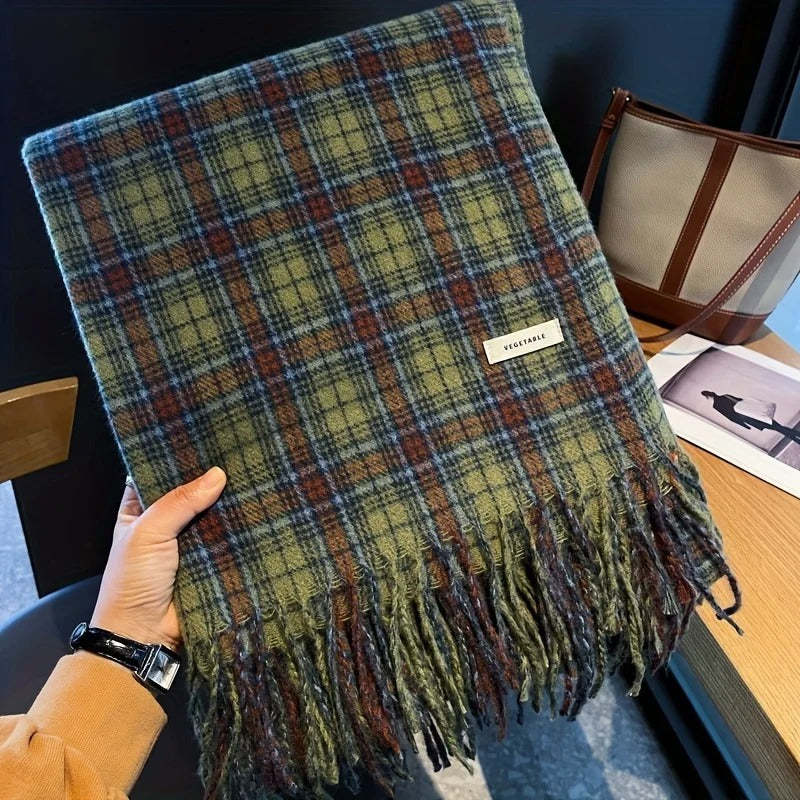 The Cozy Cabin Scarf: Thickened Green Plaid Wrap