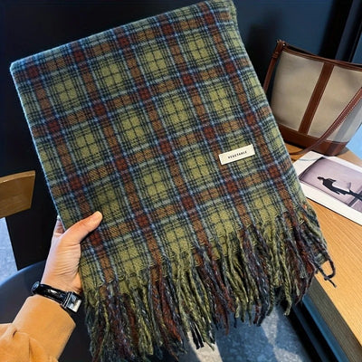 The Cozy Cabin Scarf: Thickened Green Plaid Wrap