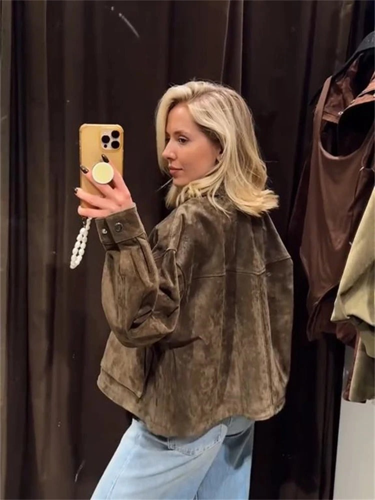 The Suede Collar Cropped Jacket - Retro Fit