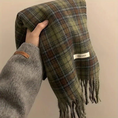 The Cozy Cabin Scarf: Thickened Green Plaid Wrap