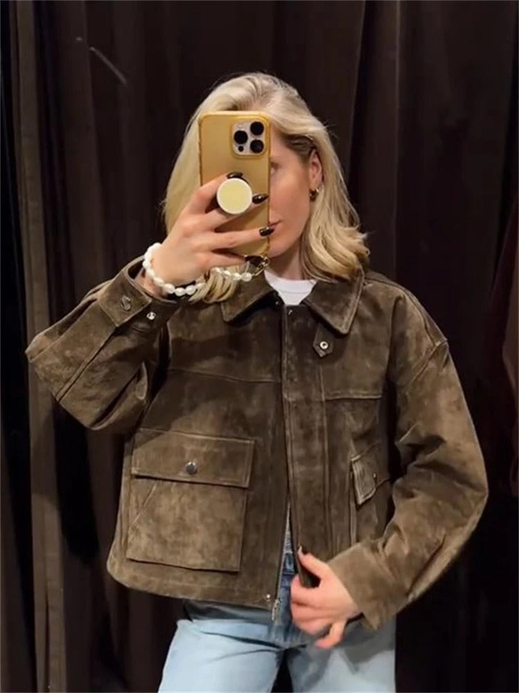 The Suede Collar Cropped Jacket - Retro Fit