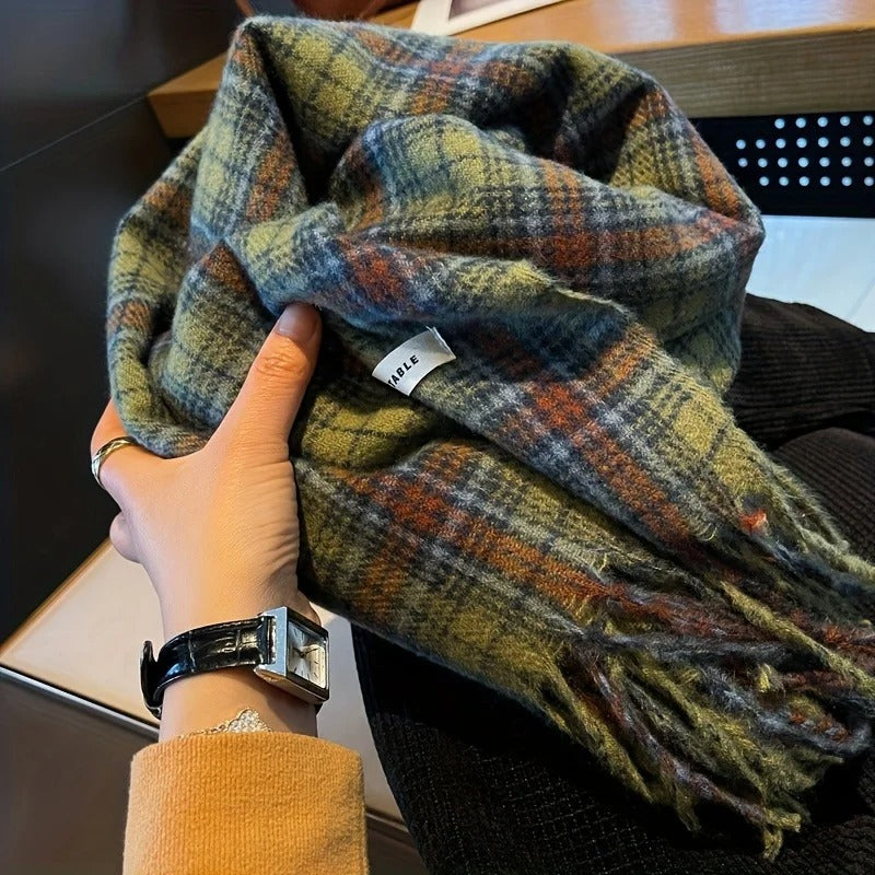 The Cozy Cabin Scarf: Thickened Green Plaid Wrap