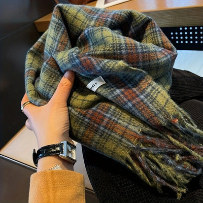 The Cozy Cabin Scarf: Thickened Green Plaid Wrap