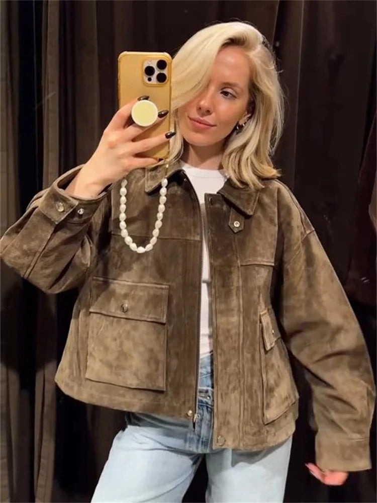 The Suede Collar Cropped Jacket - Retro Fit