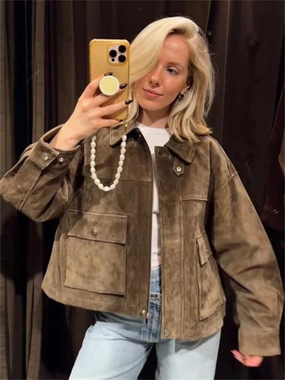 The Suede Collar Cropped Jacket - Retro Fit
