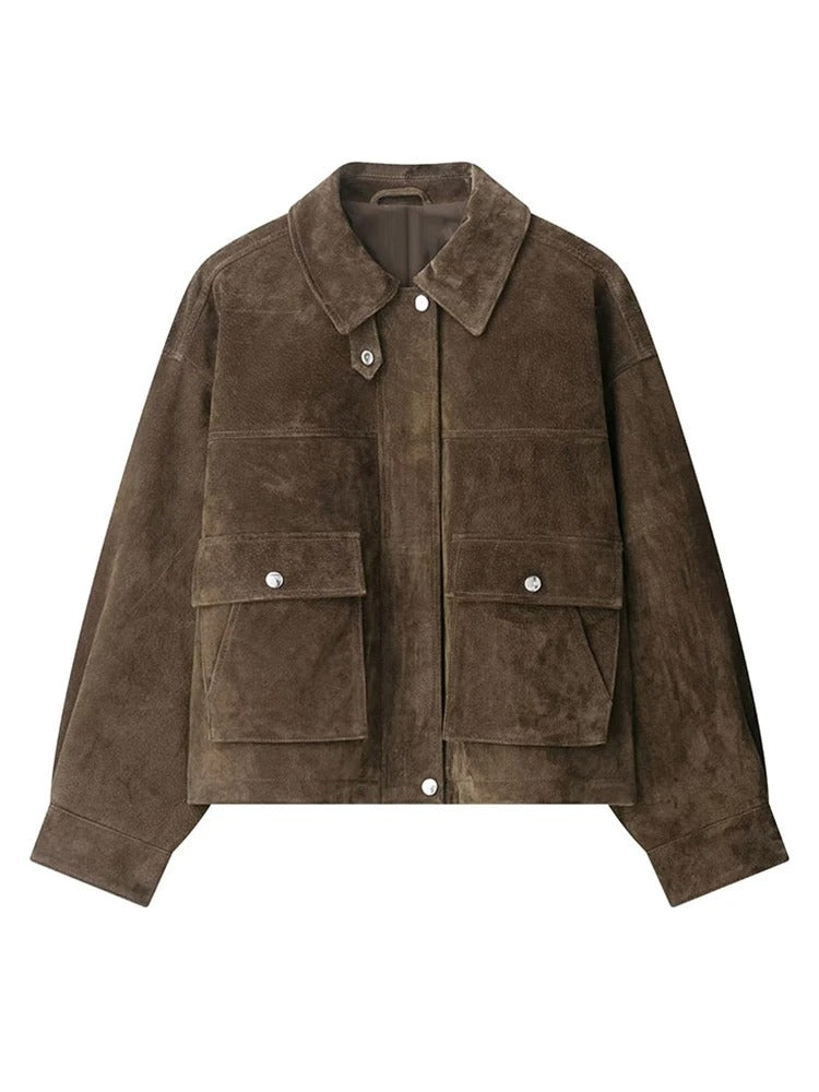 The Suede Collar Cropped Jacket - Retro Fit