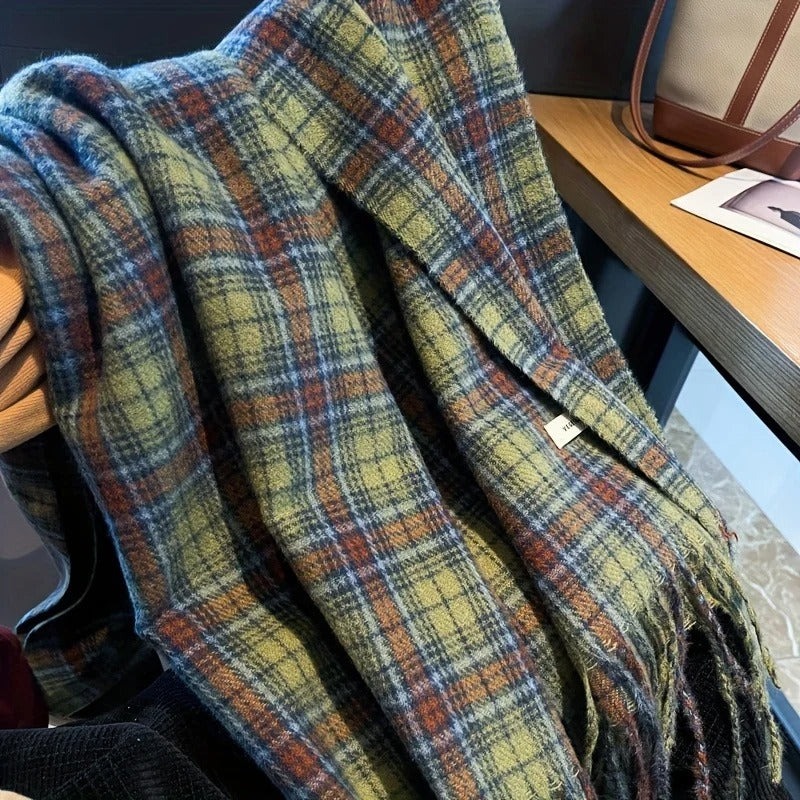 The Cozy Cabin Scarf: Thickened Green Plaid Wrap