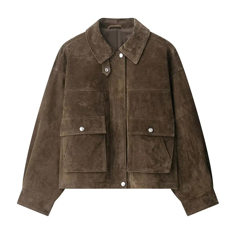 The Suede Collar Cropped Jacket - Retro Fit