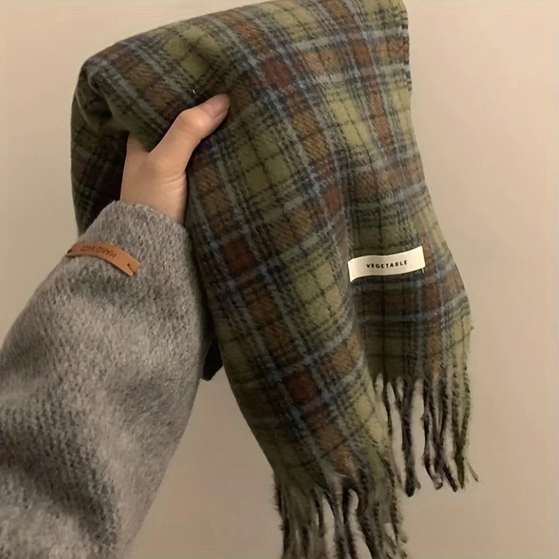 The Cozy Cabin Scarf: Thickened Green Plaid Wrap