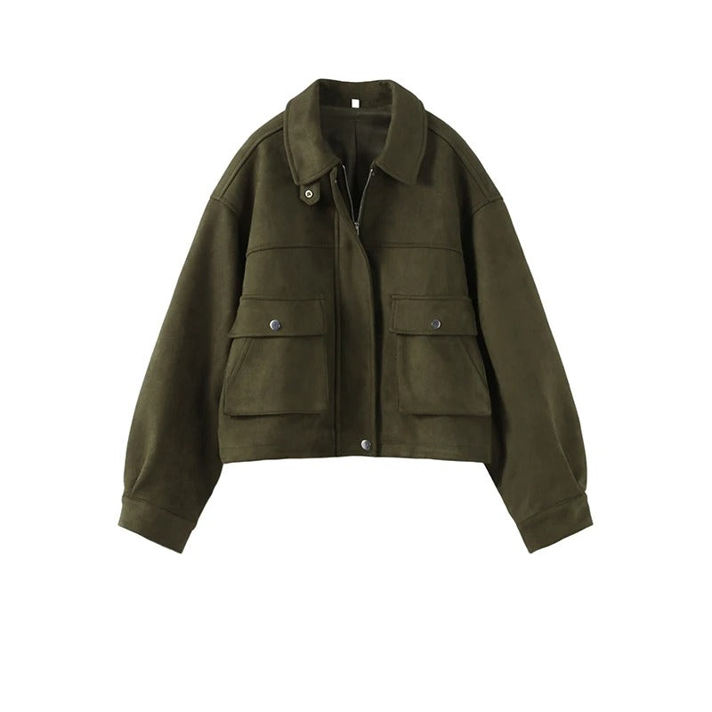 The Suede Collar Cropped Jacket - Retro Fit