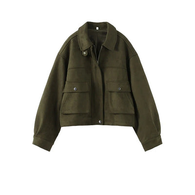 The Suede Collar Cropped Jacket - Retro Fit